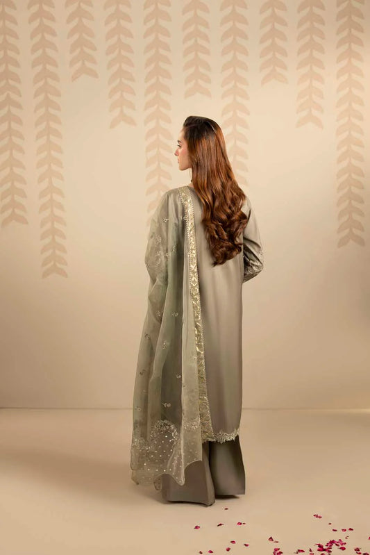 Olive Green Embellished Raw Silk Suit