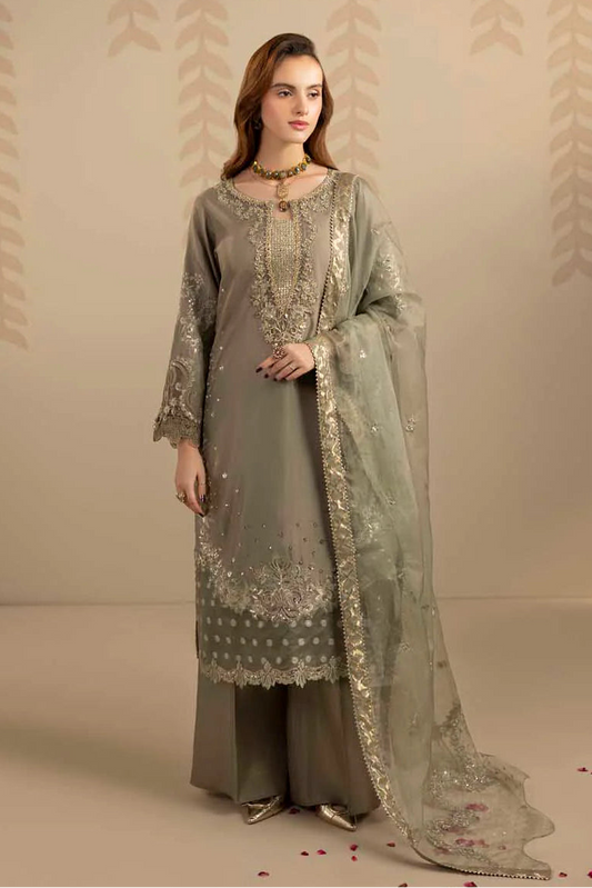 Olive Green Embellished Raw Silk Suit