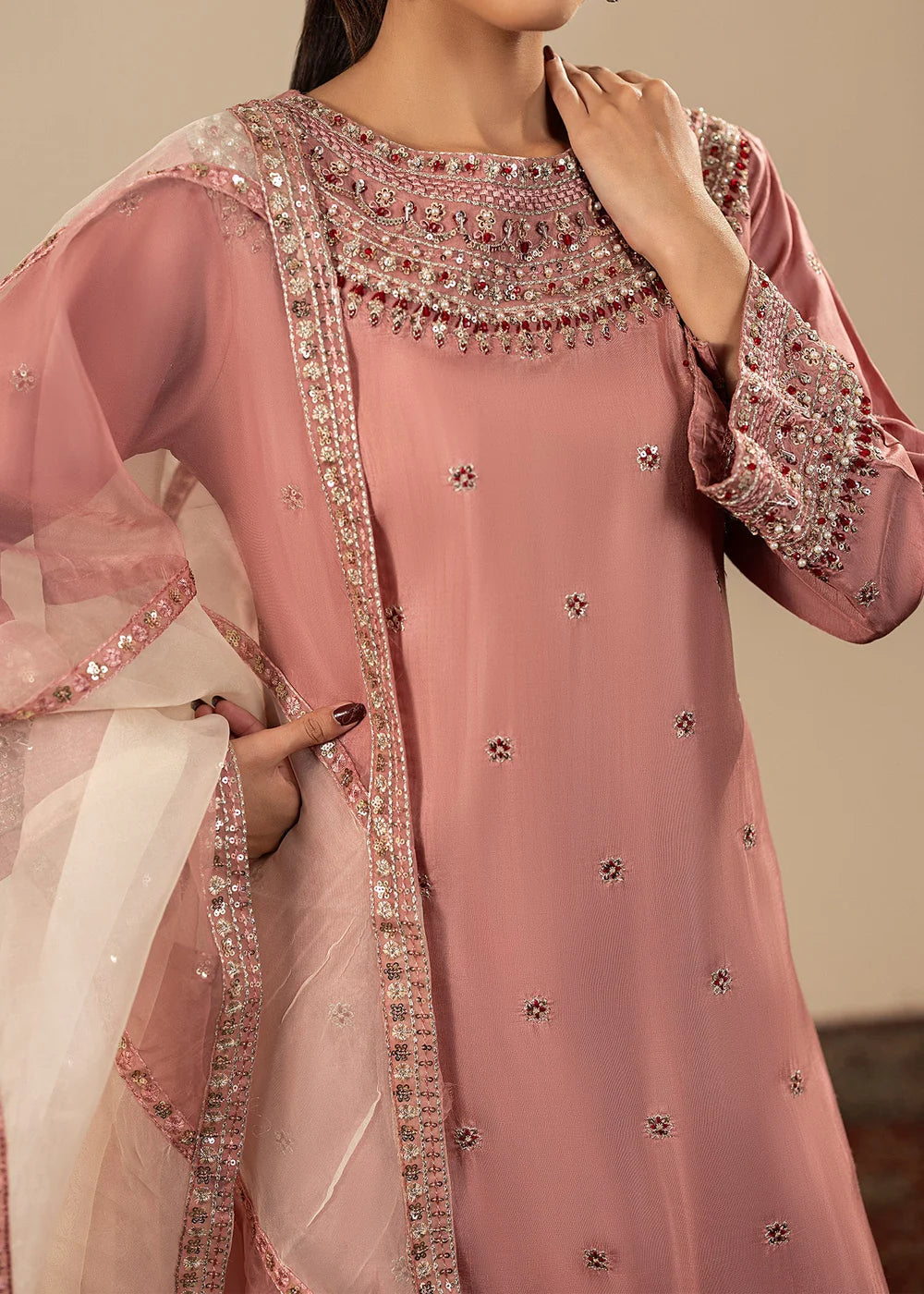 Tea Pink Raw Silk Farshi Shalwar Suit