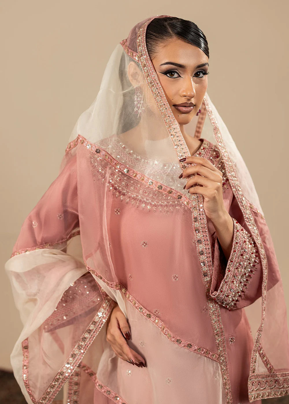 Tea Pink Raw Silk Farshi Shalwar Suit