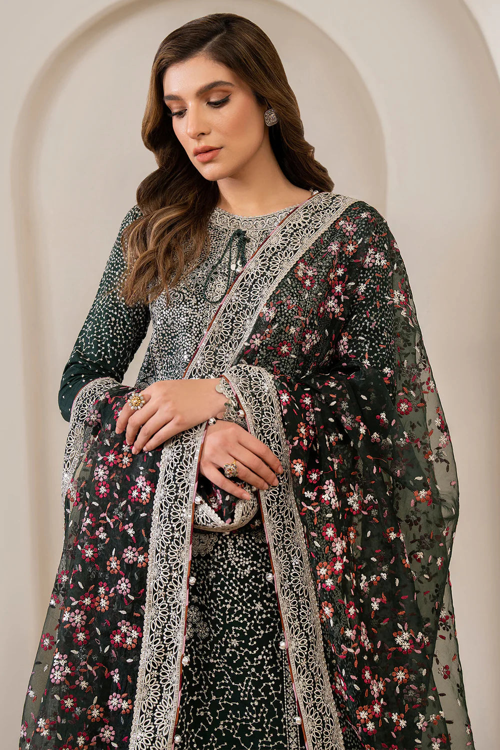 Green Pure Raw Silk Sequins Embroidered Suit