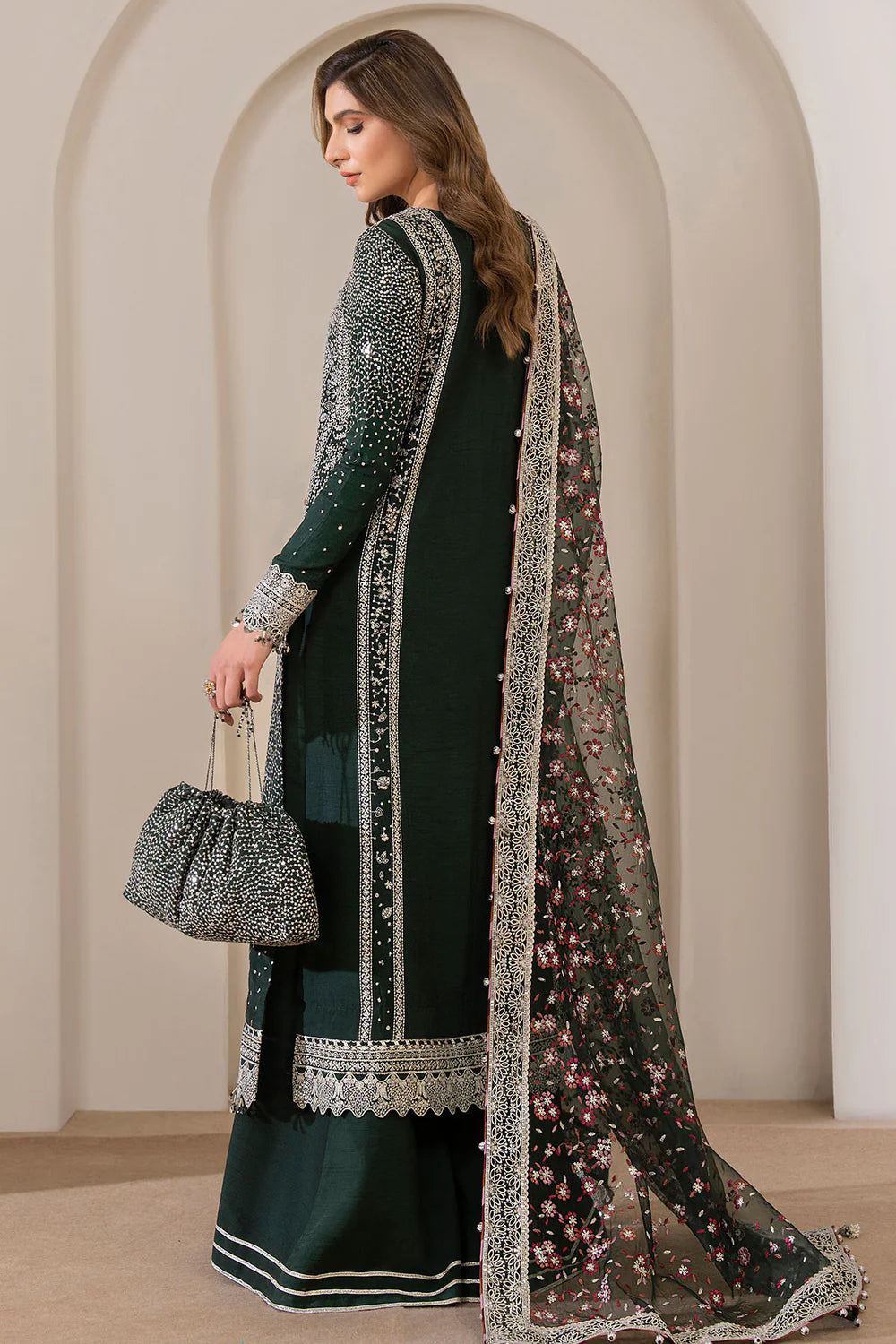 Green Pure Raw Silk Sequins Embroidered Suit