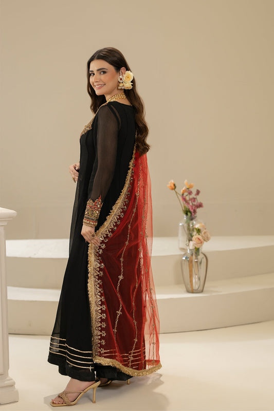 Hand Embroidered Black Pure Chiffon Suit