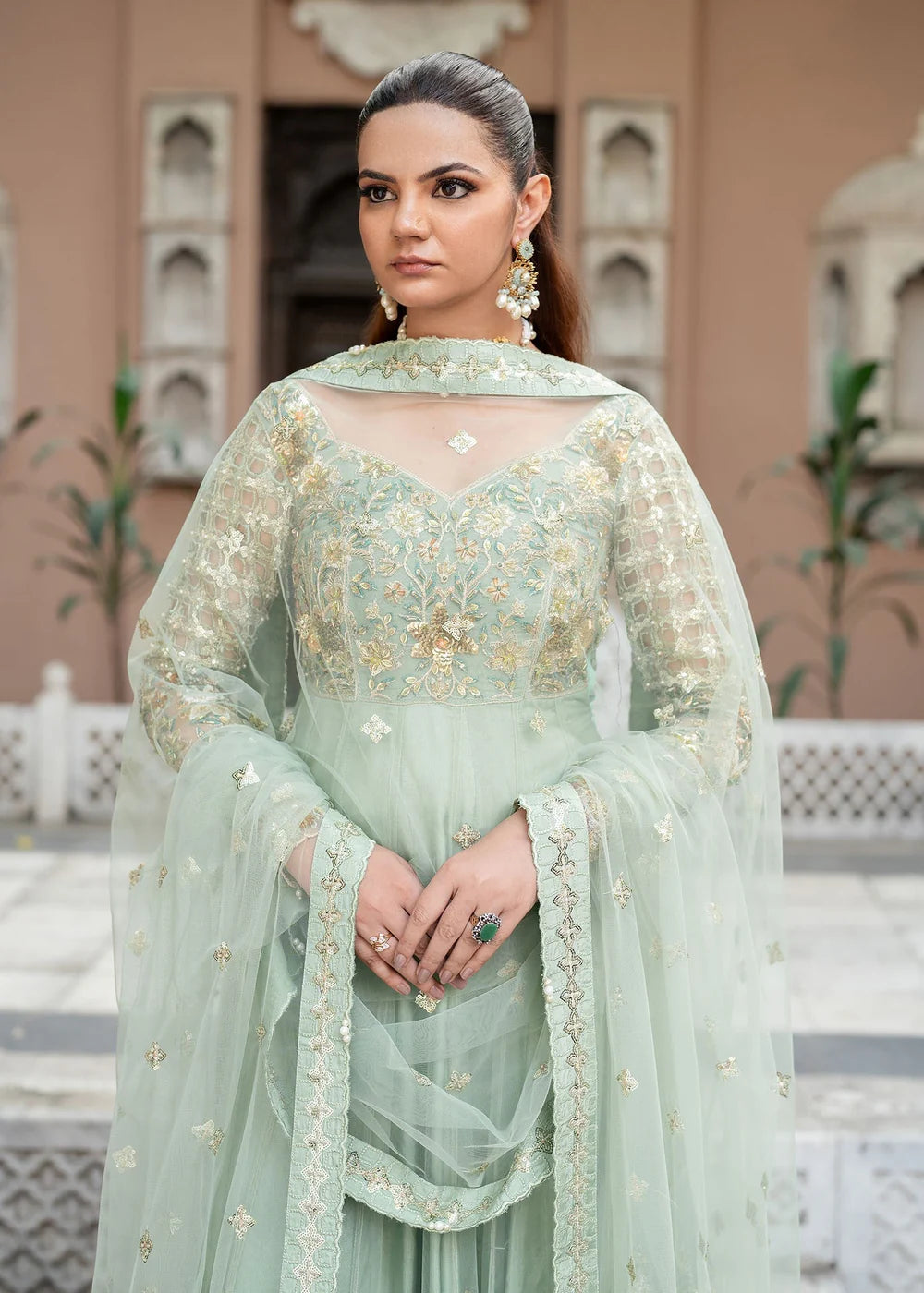 Pistachio Green Embellished Anarkali Maxi