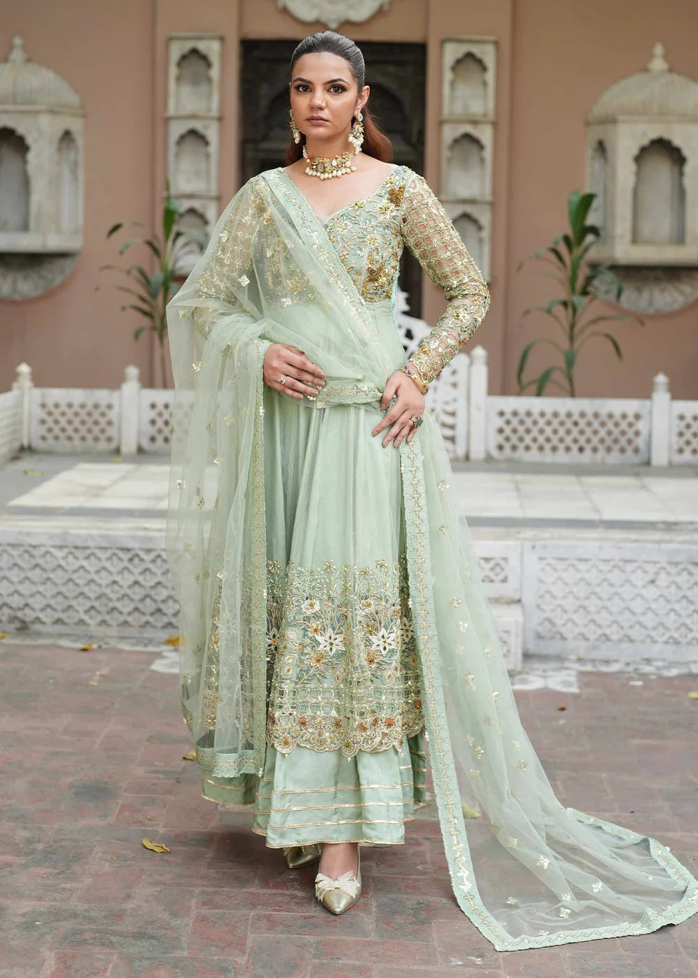 Pistachio Green Embellished Anarkali Maxi