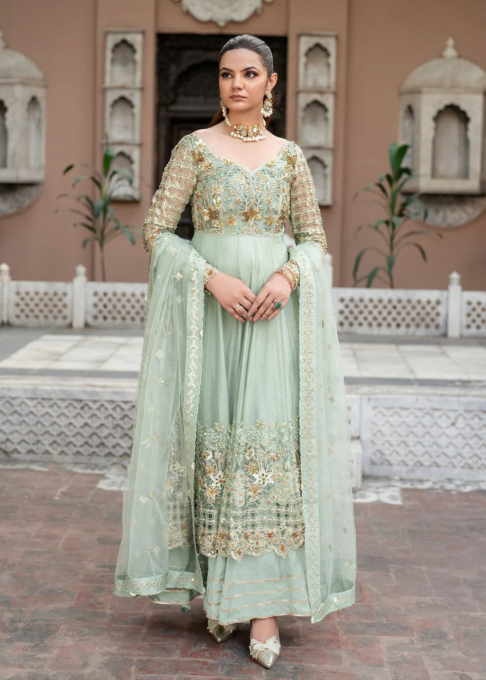 Pistachio Green Embellished Anarkali Maxi