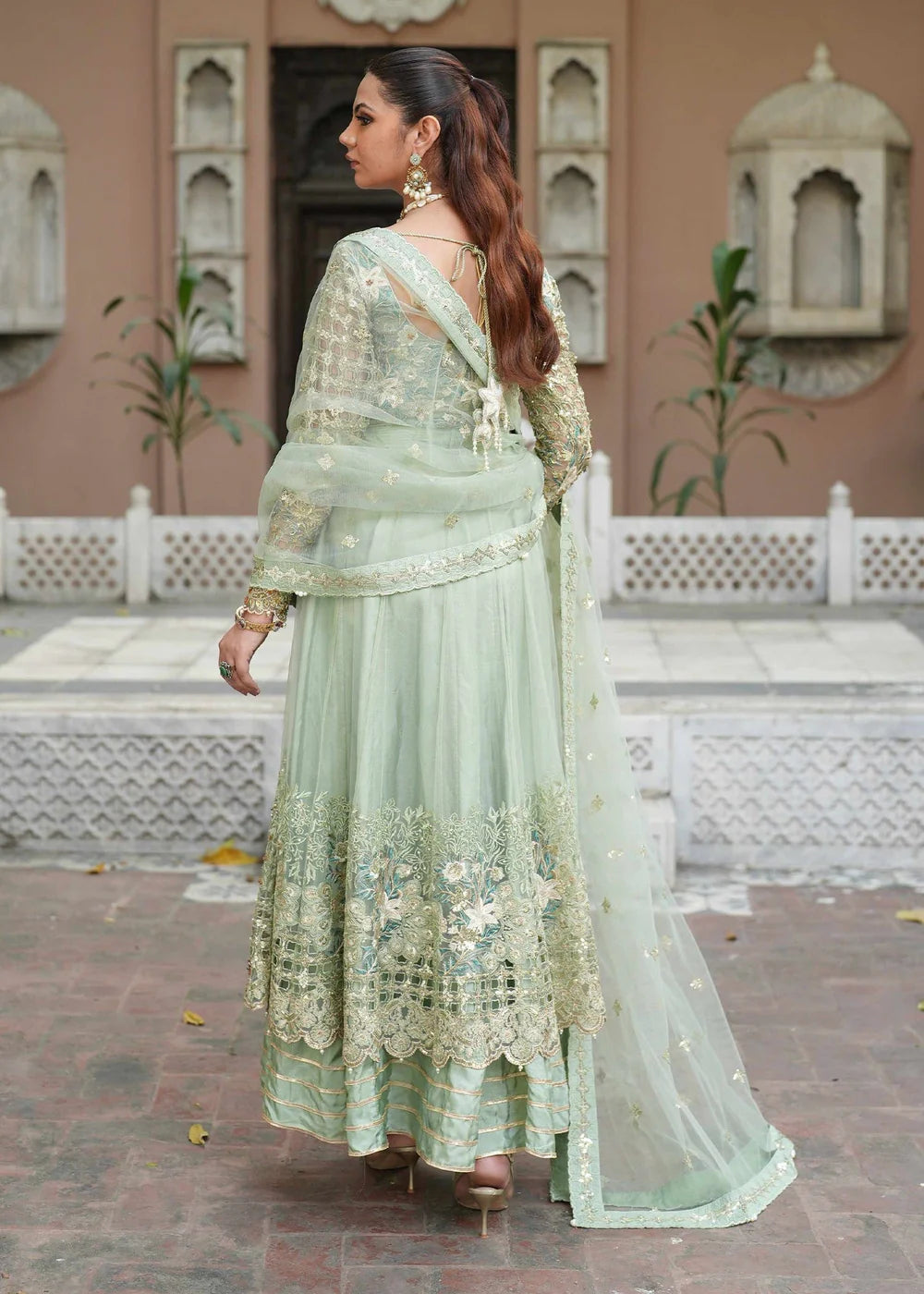 Pistachio Green Embellished Anarkali Maxi