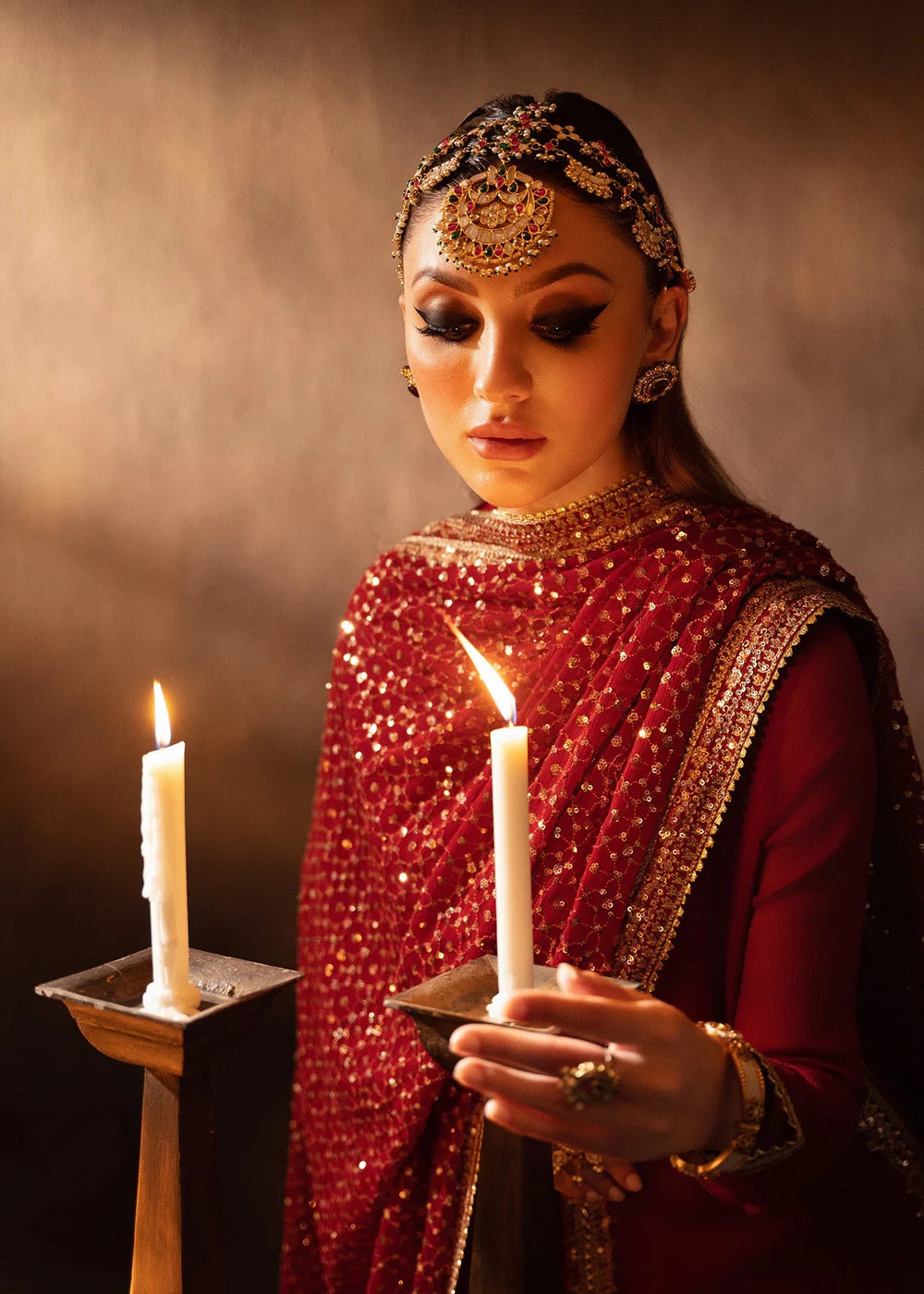 Red Chiffon Sequins Embroidered Sharara Size Large