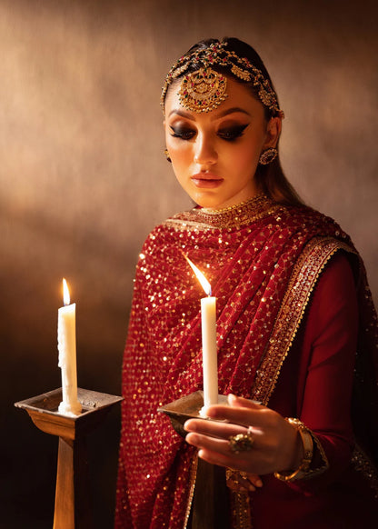 Red Chiffon Sequins Embroidered Sharara Size Large