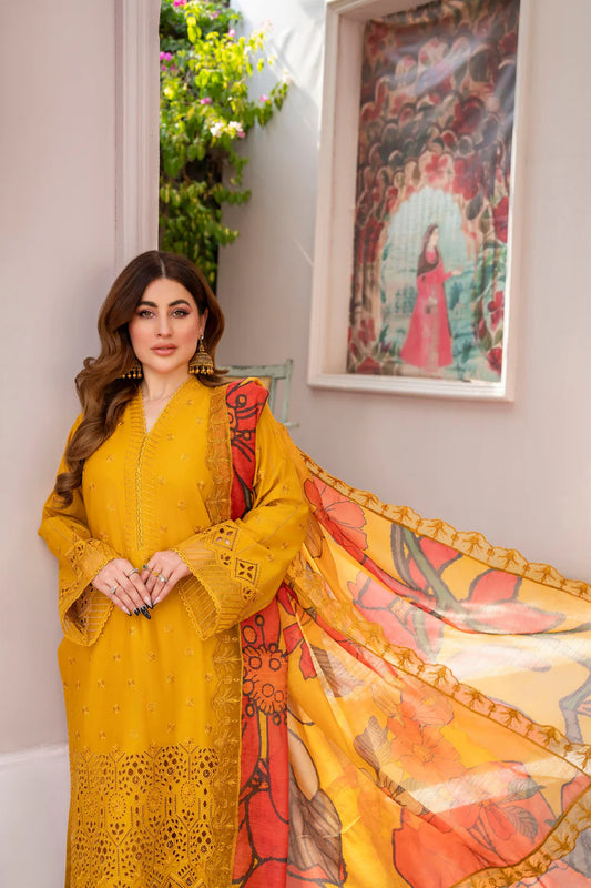 Mustard Yellow Chikankari Embroidered Pure Lawn Suit