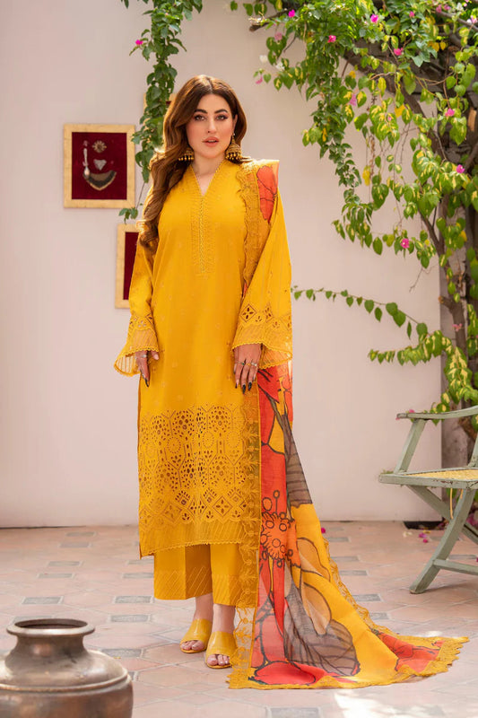 Mustard Yellow Chikankari Embroidered Pure Lawn Suit