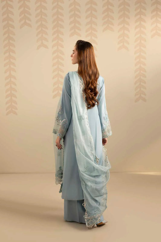 Ice Blue Embellished Raw Silk Suit