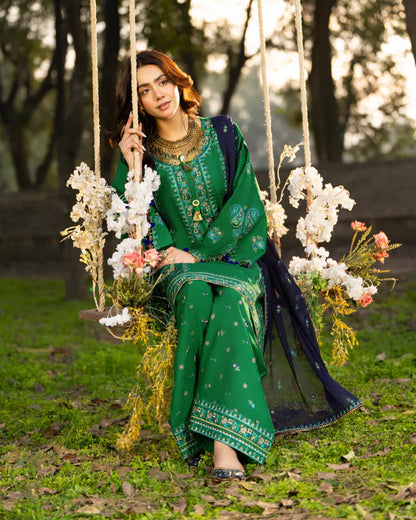 Dark Green Pure Cotton Farshi Shalwar Suit