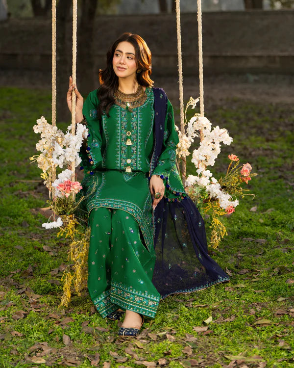 Dark Green Pure Cotton Farshi Shalwar Suit