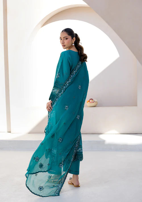 Sea Green Embroidered Luxury Lawn Suit with Chiffon Dupatta