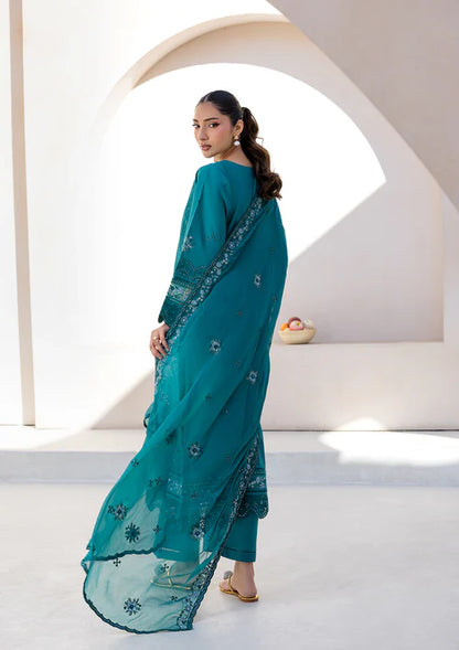 Sea Green Embroidered Luxury Lawn Suit with Chiffon Dupatta