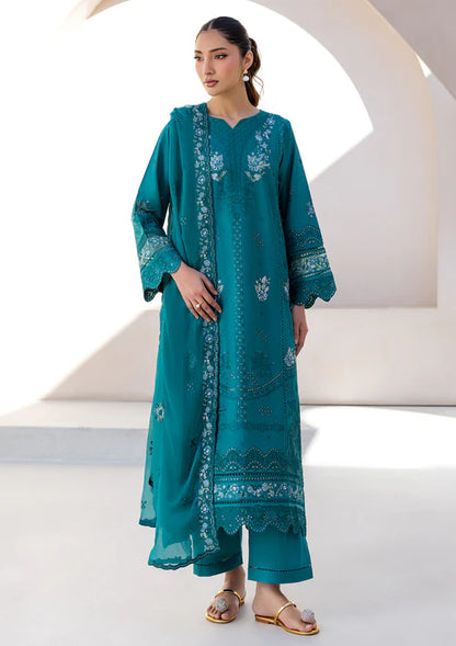 Sea Green Embroidered Luxury Lawn Suit with Chiffon Dupatta