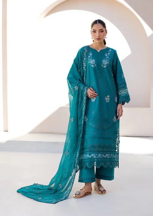 Sea Green Embroidered Luxury Lawn Suit with Chiffon Dupatta
