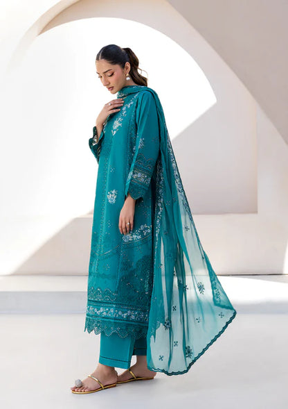 Sea Green Embroidered Luxury Lawn Suit with Chiffon Dupatta