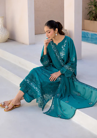 Sea Green Embroidered Luxury Lawn Suit with Chiffon Dupatta
