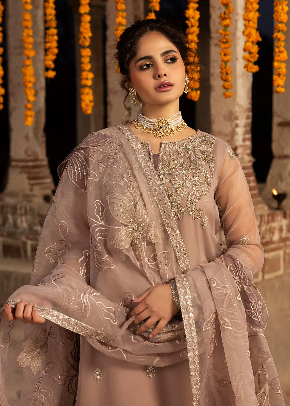 Tea Rose Pink Embellished Sharara