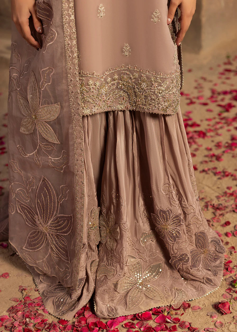 Tea Rose Pink Embellished Sharara