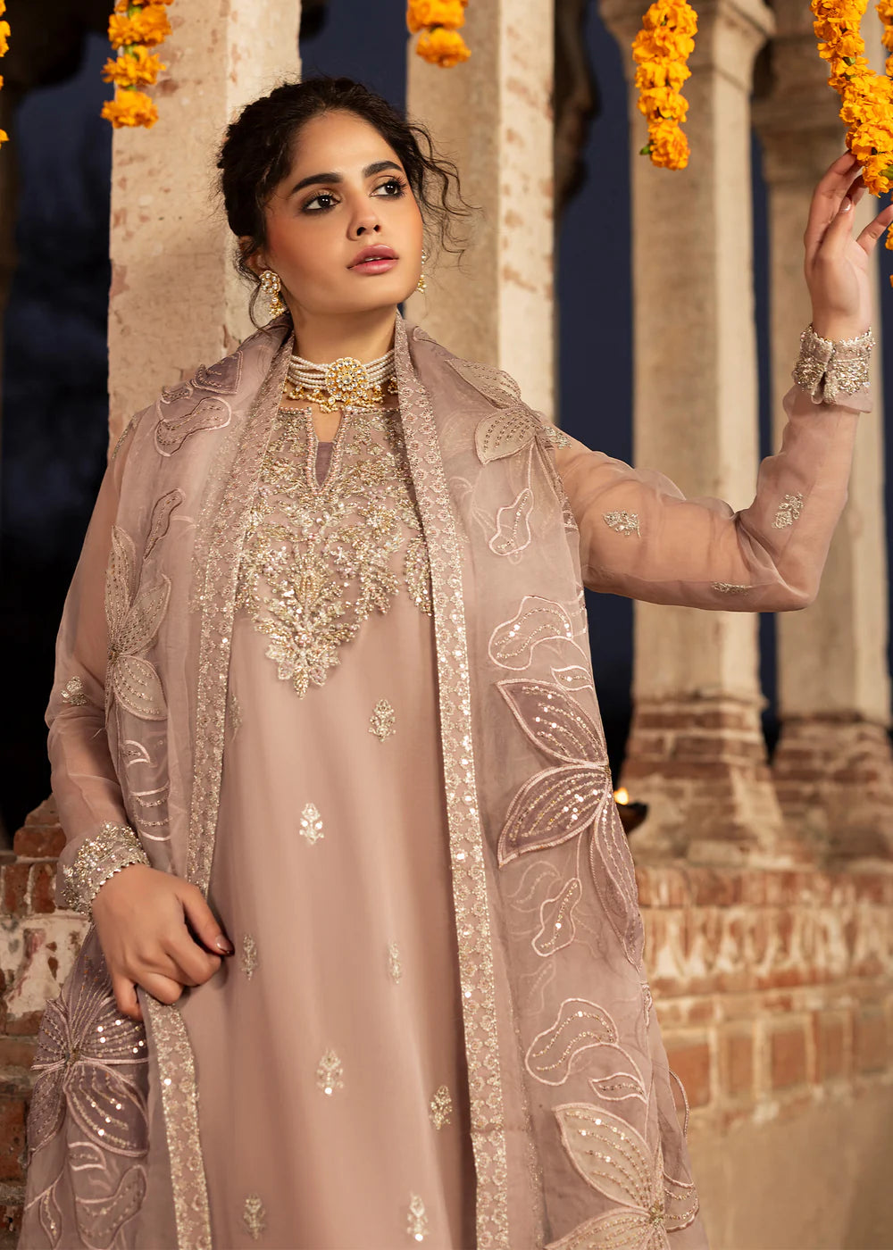 Tea Rose Pink Embellished Sharara