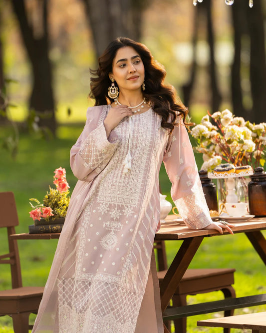 Dusty Rose Heavy Embroidered Pure Cotton Suit