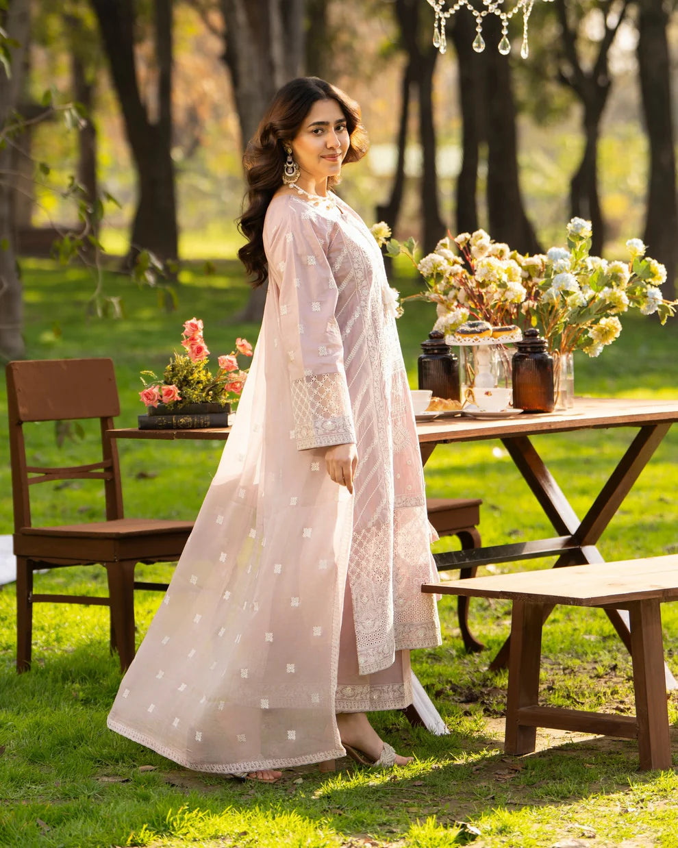 Dusty Rose Heavy Embroidered Pure Cotton Suit