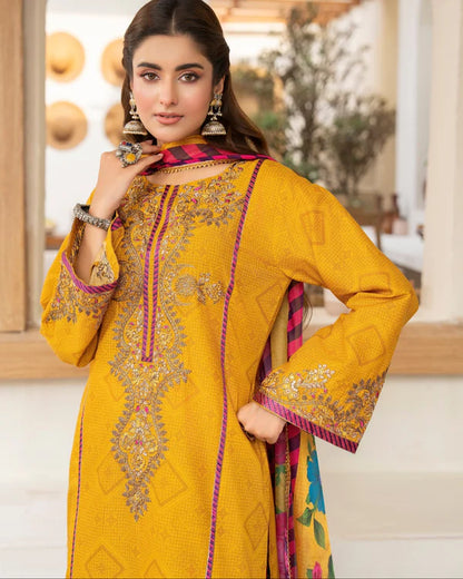 Marigold Tilla Embroidered Pure Cotton Farshi Shalwar Suit