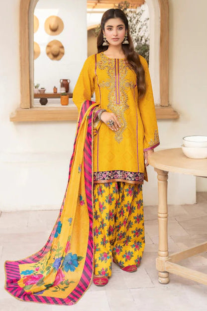 Marigold Tilla Embroidered Pure Cotton Farshi Shalwar Suit