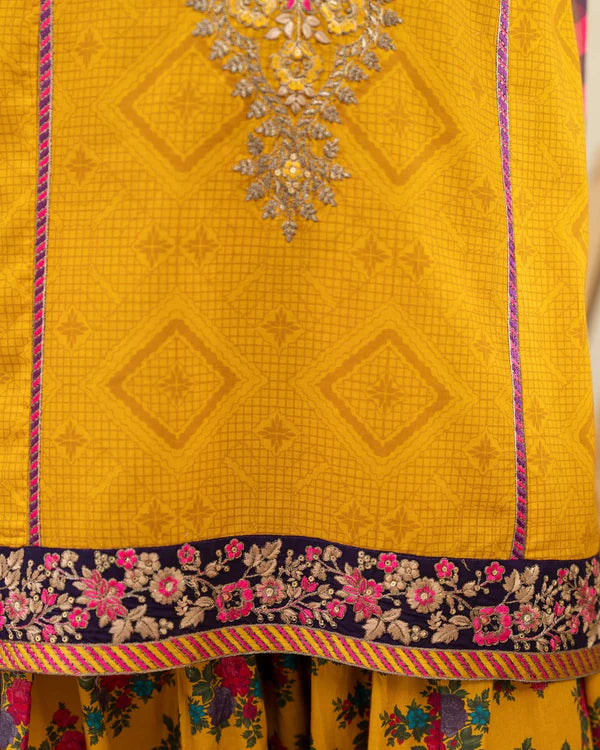 Marigold Tilla Embroidered Pure Cotton Farshi Shalwar Suit