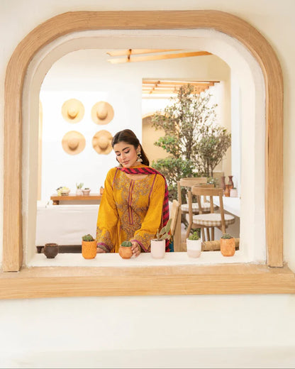 Marigold Tilla Embroidered Pure Cotton Farshi Shalwar Suit
