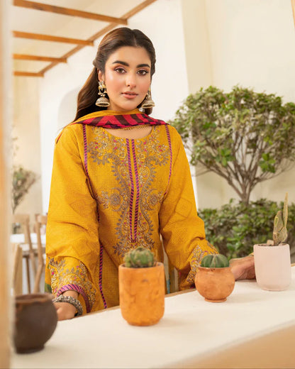 Marigold Tilla Embroidered Pure Cotton Farshi Shalwar Suit