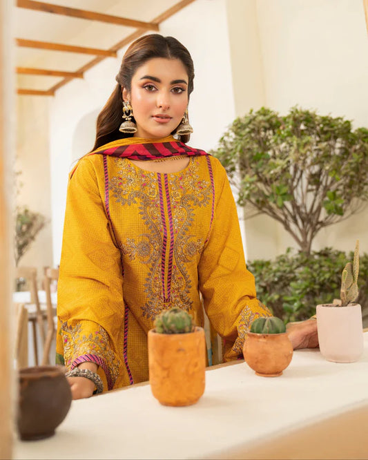 Marigold Tilla Embroidered Pure Cotton Farshi Shalwar Suit