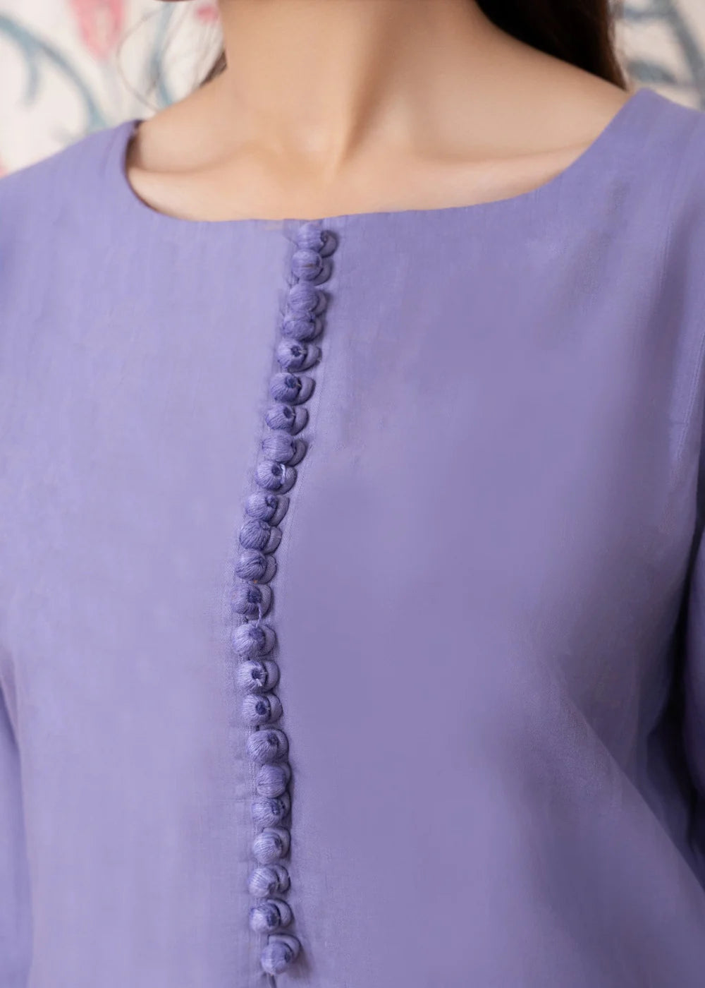 Lilac Long Kurta Set with Applique Work