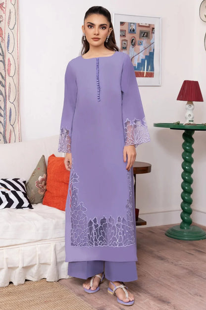 Lilac Long Kurta Set with Applique Work