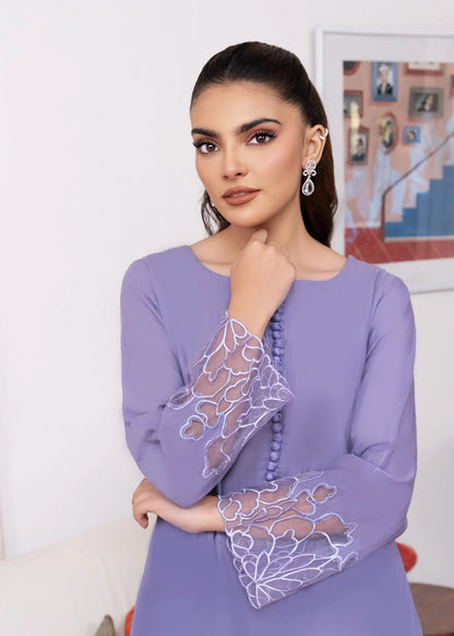 Lilac Long Kurta Set with Applique Work