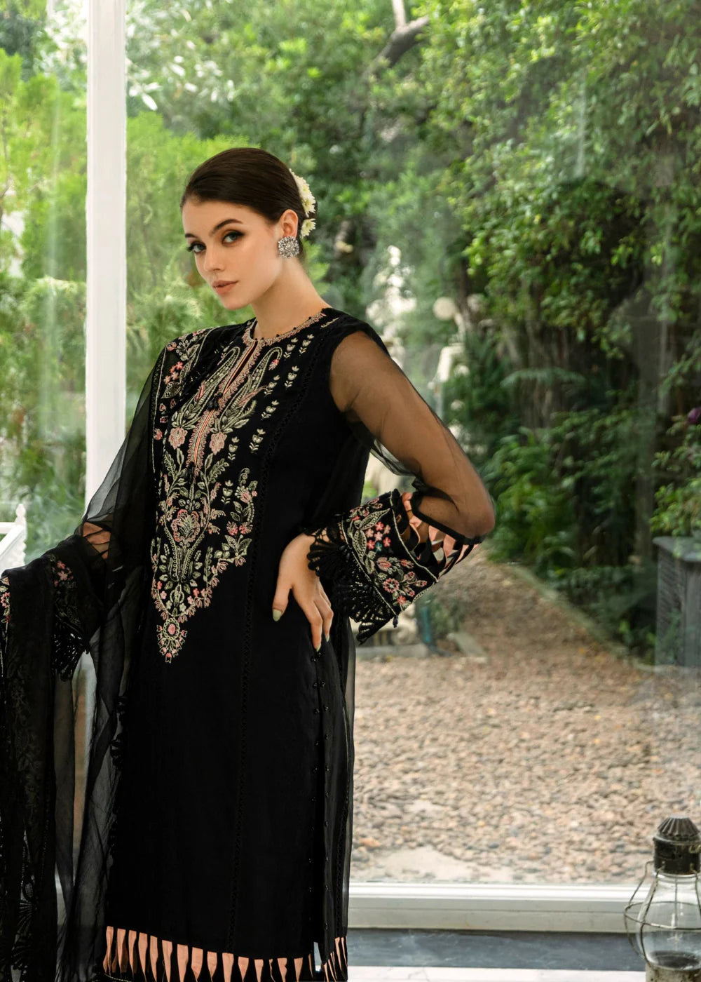 Black Embroidered Organza Suit