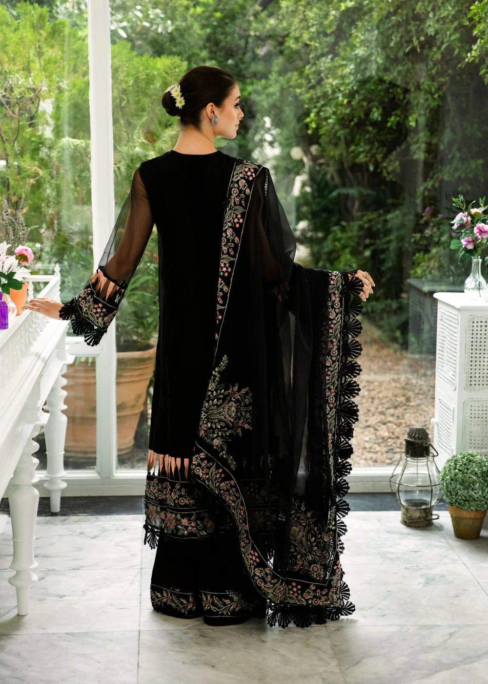 Black Embroidered Organza Suit