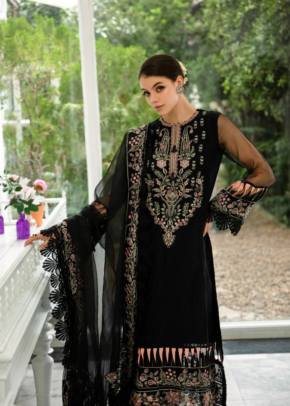 Black Embroidered Organza Suit