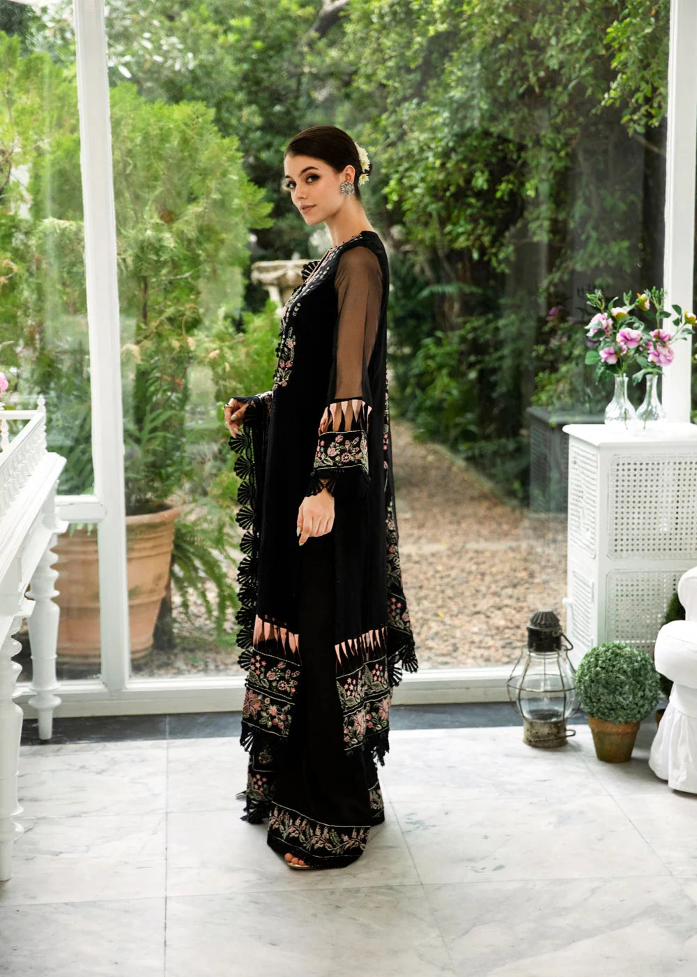 Black Embroidered Organza Suit