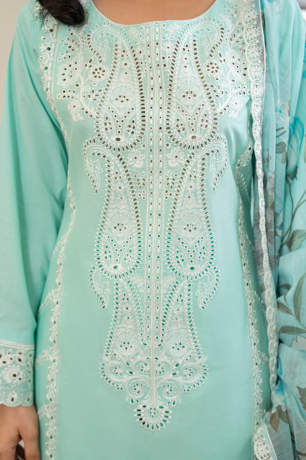 Soft Blue Pure Cotton Chikankari Suit
