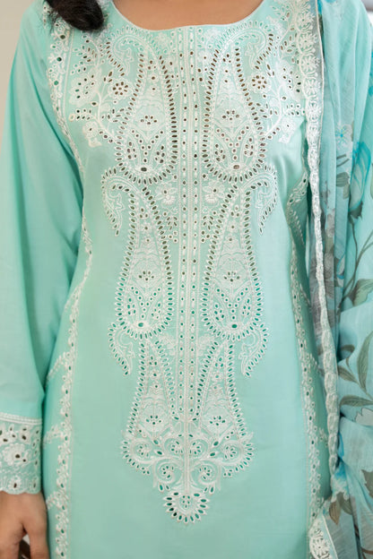 Soft Blue Pure Cotton Chikankari Suit