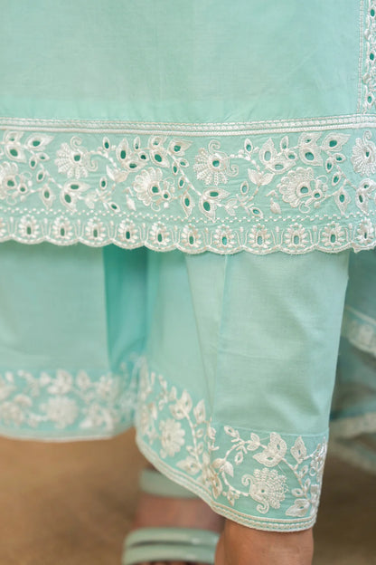 Soft Blue Pure Cotton Chikankari Suit