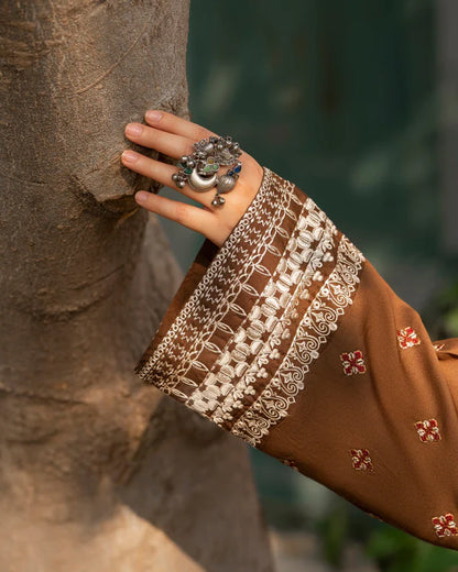 Camel Brown Kotrai Suit with Multi-Thread Work