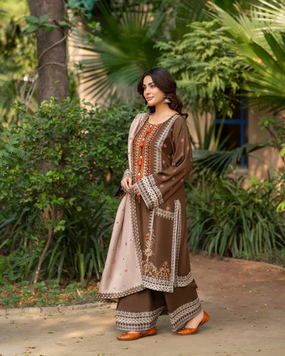 Camel Brown Kotrai Suit with Multi-Thread Work