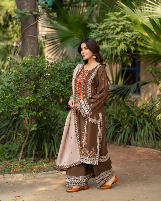 Camel Brown Kotrai Suit with Multi-Thread Work
