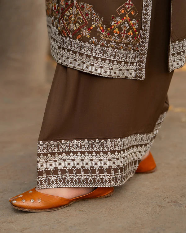 Camel Brown Kotrai Suit with Multi-Thread Work