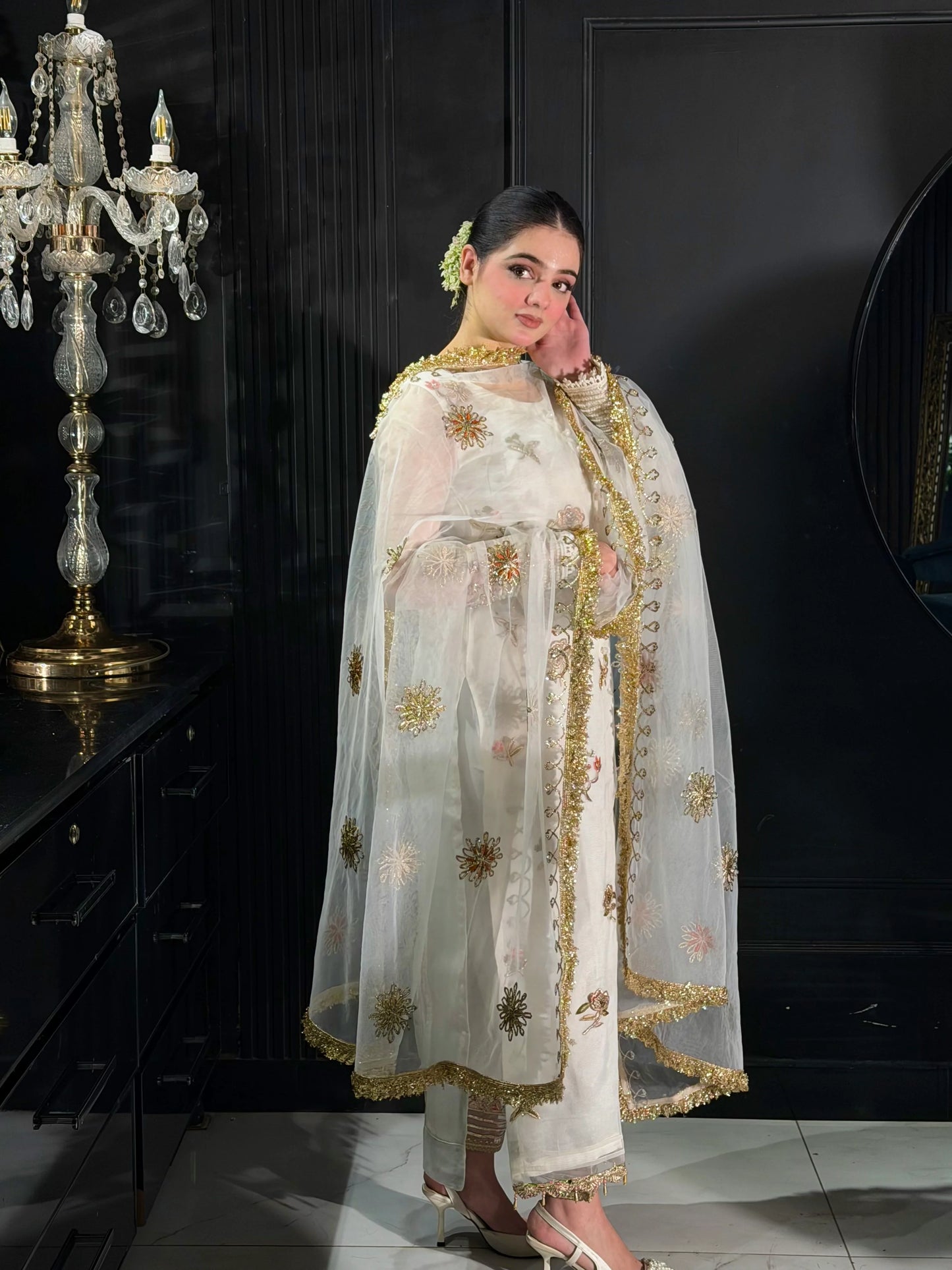 Hand Embroidered White Partywear Suit